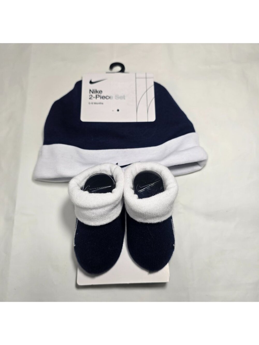 Nike Hat & Bootie 2 Piece Set Newborn 0-6 Months Blue & White Swoosh Logo NWT